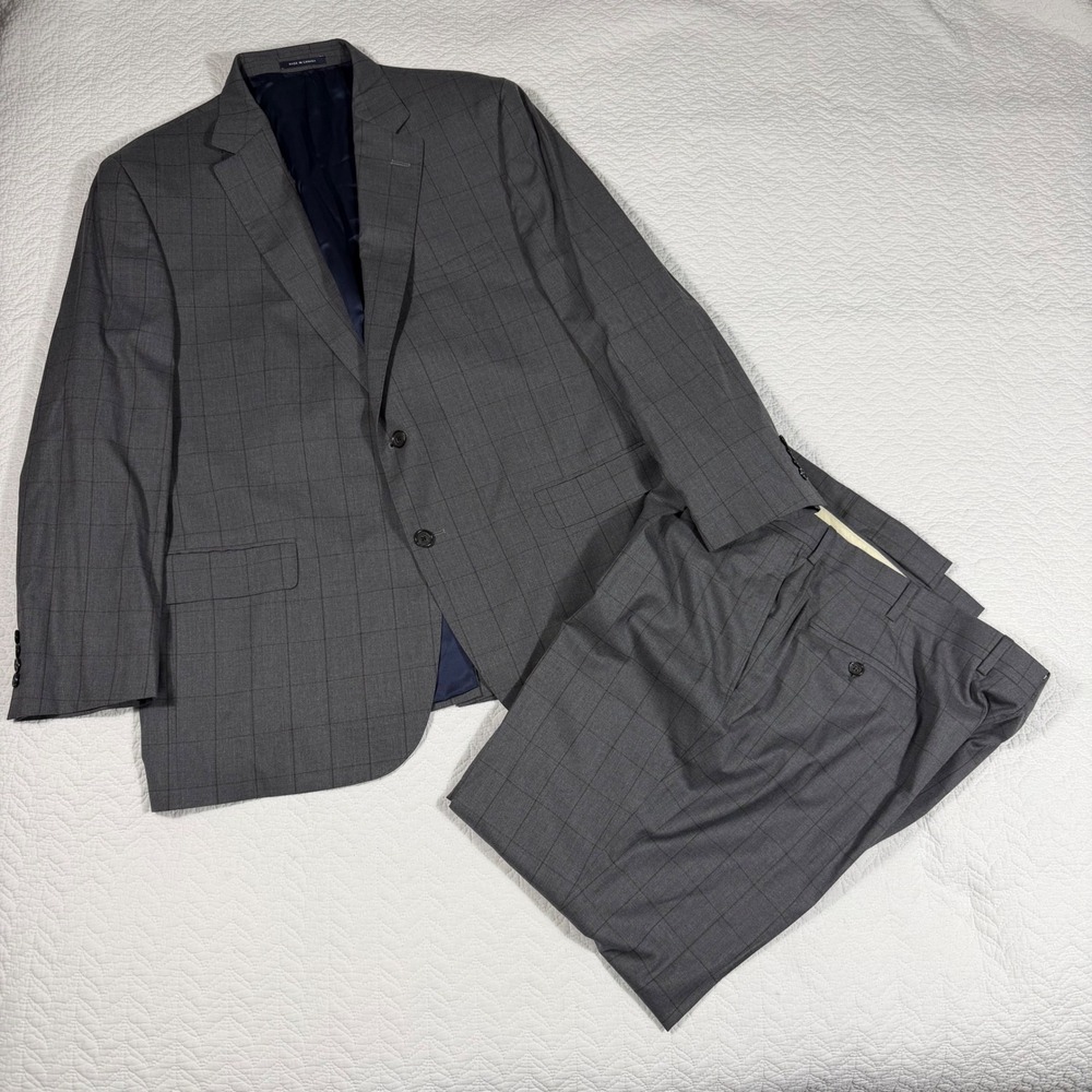 Vtg Loro Piana Cremieux Performance Suit Men 46R Gray Windowpane 41x32 Union EUC